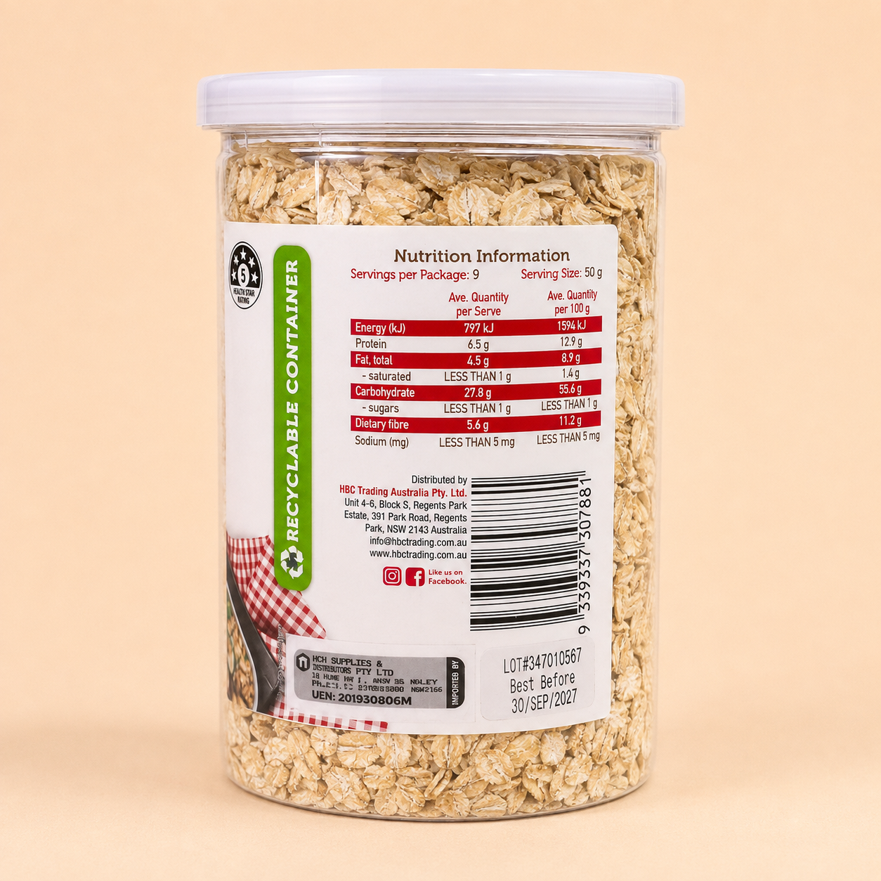 Organic Oats - Rolled 450g (Australia)