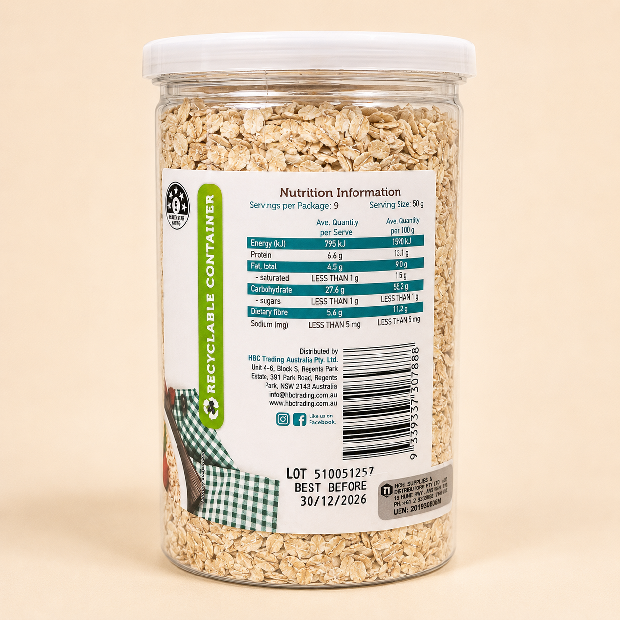 Chef's Choice Organic Oats - Quick 450g (Australia)
