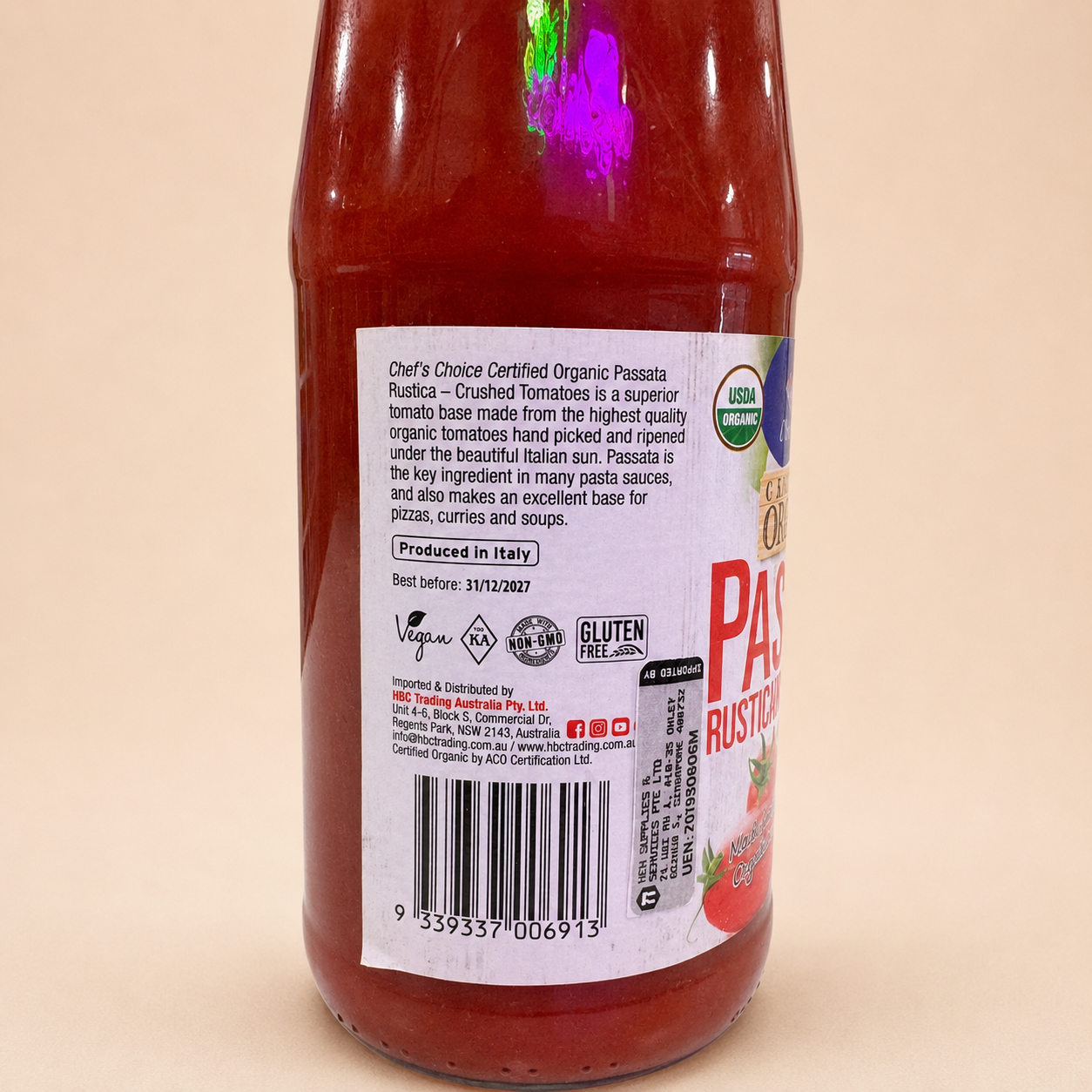 Chef's Choice Organic Sauce - Passata Rustica 680g (Australia)