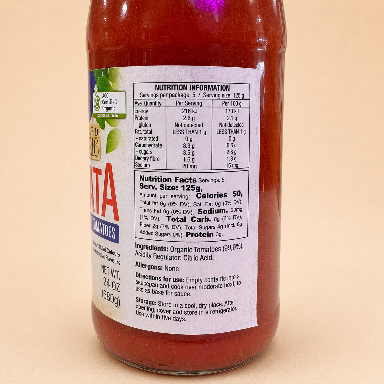 Chef's Choice Organic Sauce - Passata Rustica 680g (Australia)