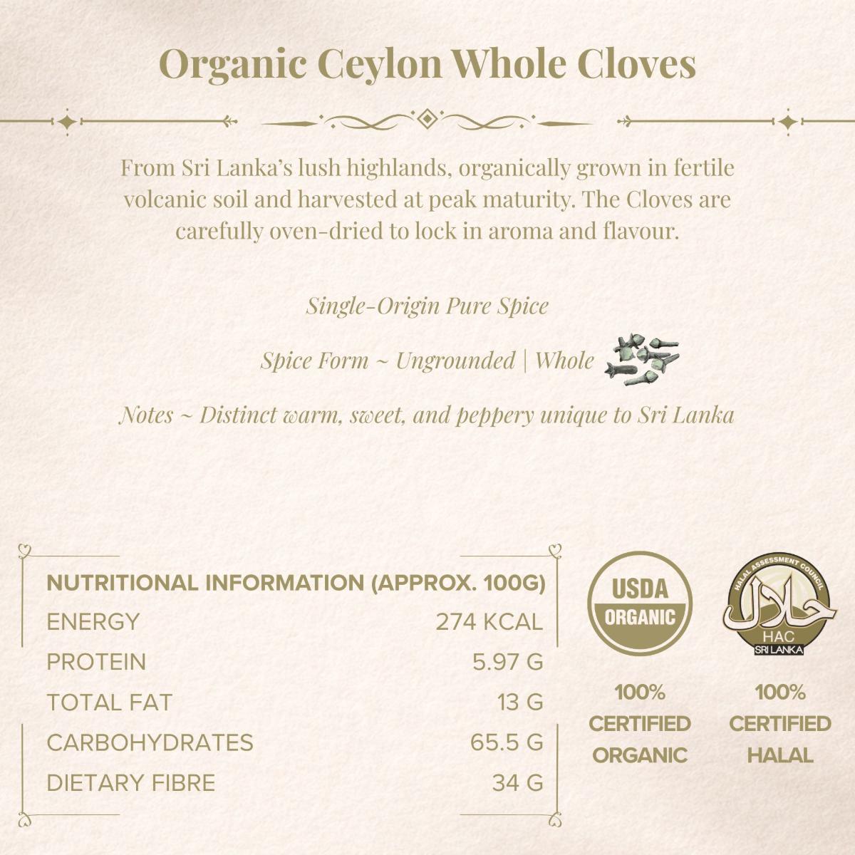 TGA - Organic Ceylon Whole Cloves in Glass Bottle, 84g