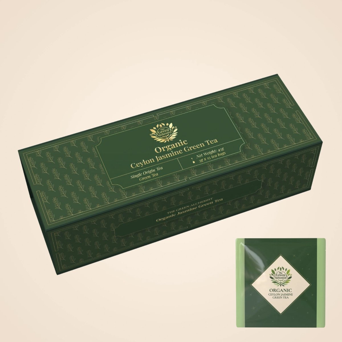 TGA - Organic Ceylon Jasmine Green Tea Bags in Gift Box, 45g
