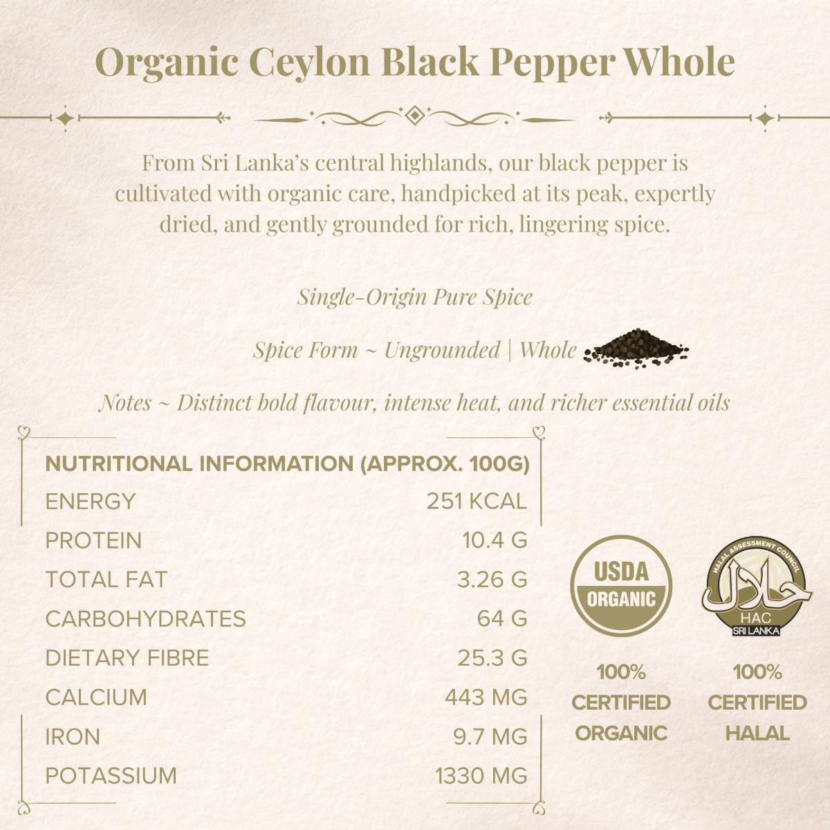TGA - Organic Black Pepper Whole in Glass Bottle, 130g