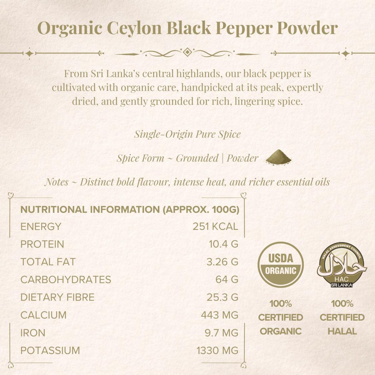 TGA - Organic Black Pepper Powder in Glass Bottle, 108g