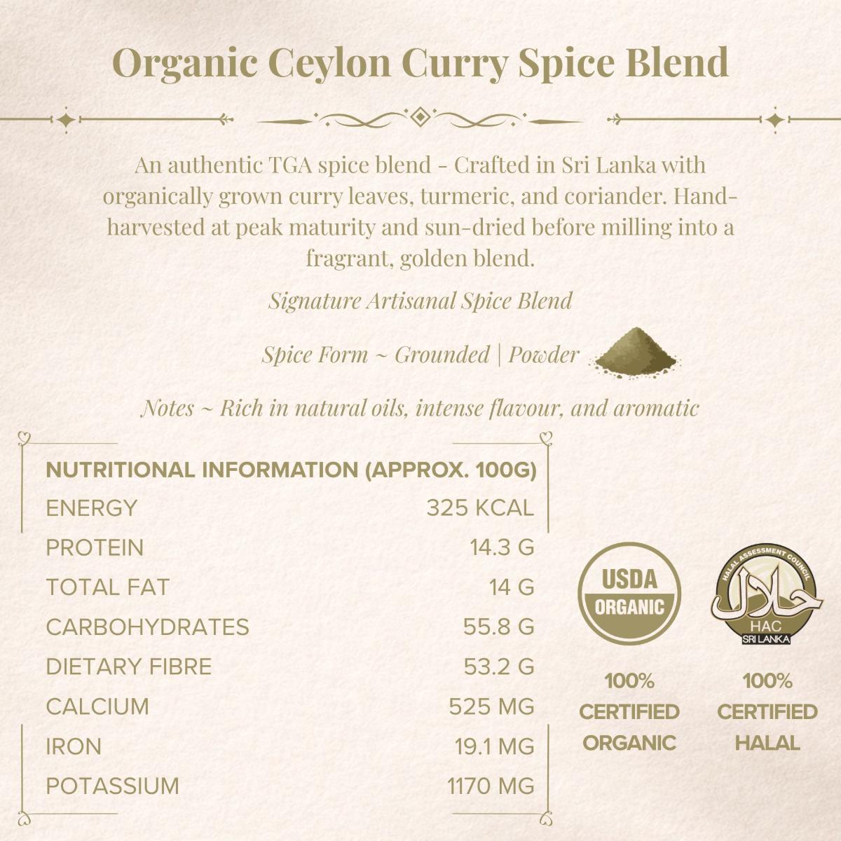 TGA - Organic Curry Spice Blend Powder in Glass Bottle, 120g