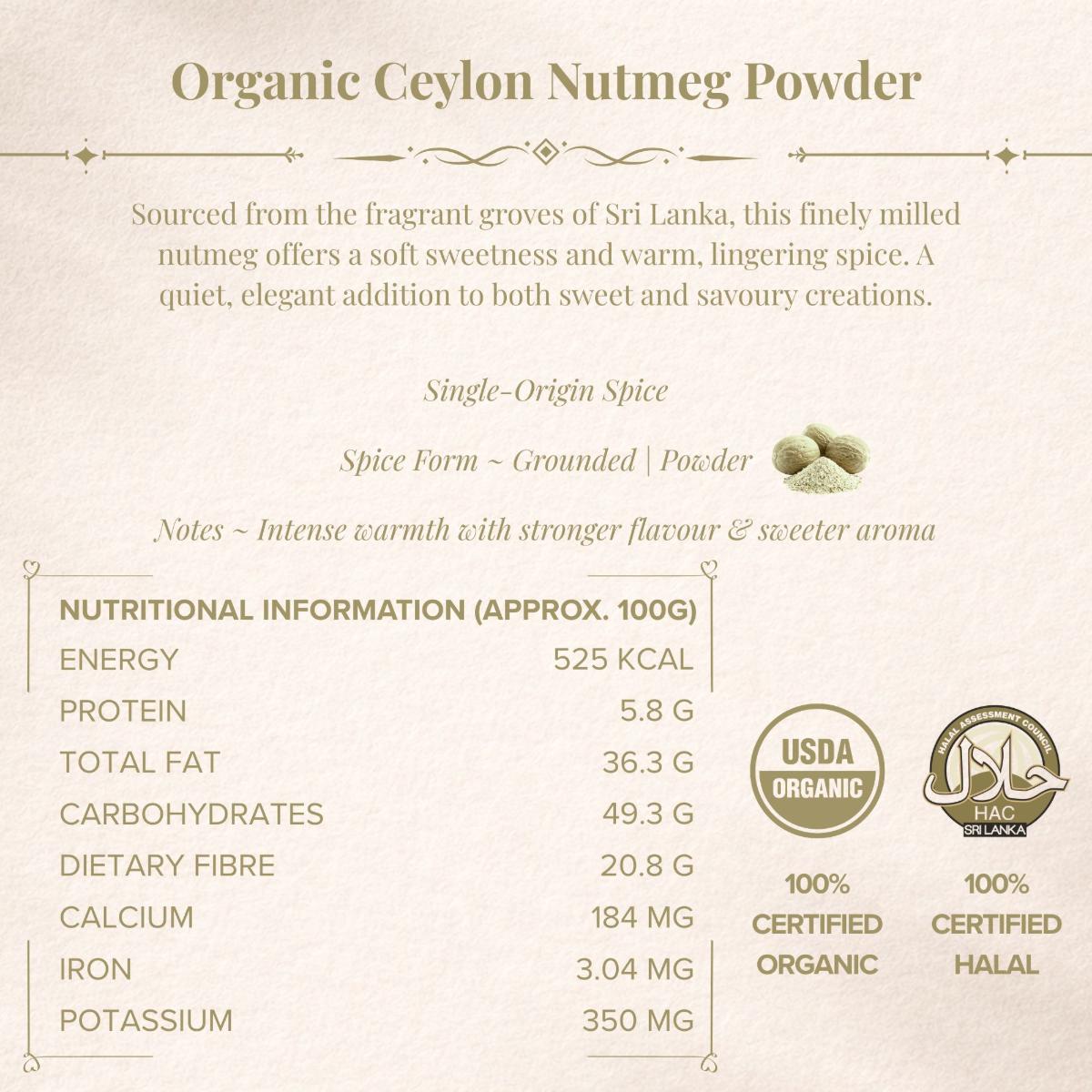 TGA - Organic Nutmeg Powder in Glass Bottle, 100g