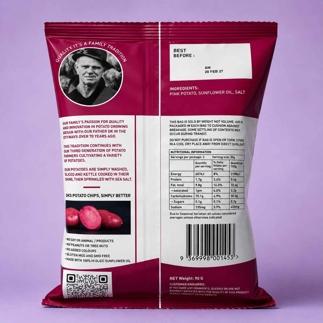 DK’s Australian Pink Potato Chips with Sea Salt - 90g