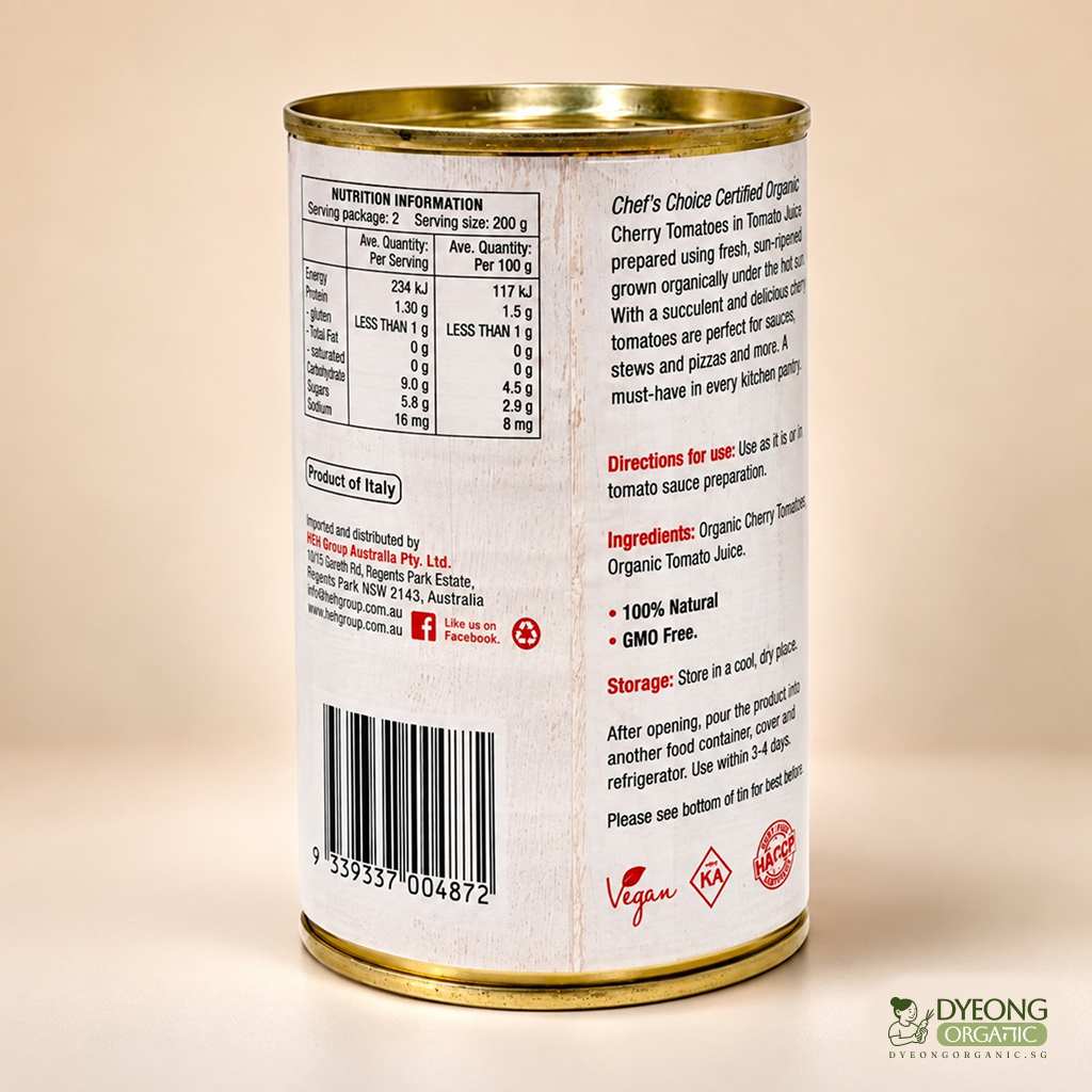 Chef's Choice Organic Cherry Tomatoes, Whole - in Tomato Juice 400g
